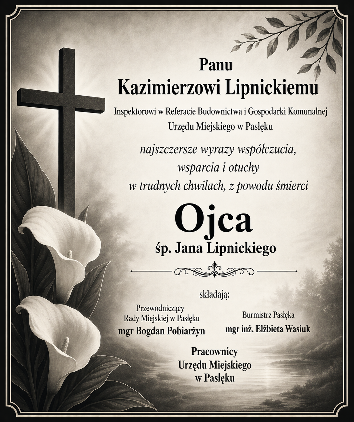 kondolencje dla pana K.Lipnickiego z&nbsp;powodu śmierci ojca