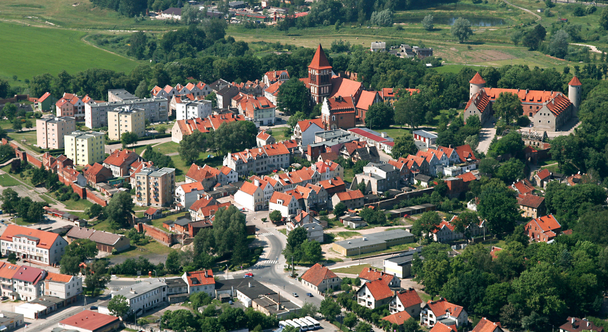 widok z lotu ptaka na Stare Miasto w Pasłęku