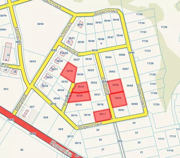 Mapa przedstawiająca działki będące przedmiotem sprzedaży