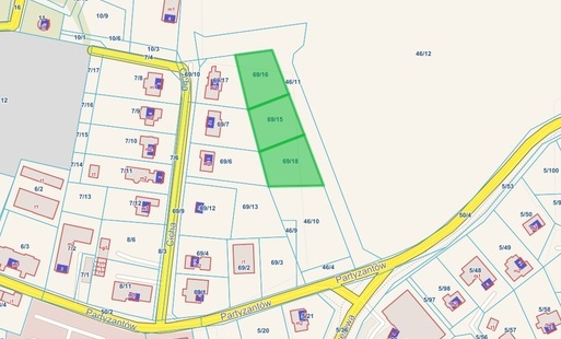 Mapa przedstawiająca lokalizację działek przeznaczonych do sprzedaży.