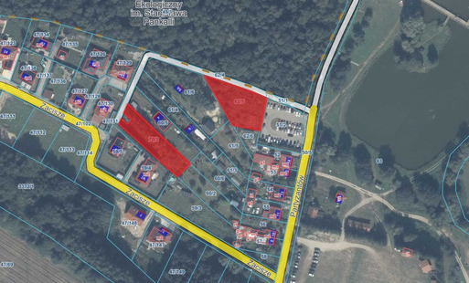 Mapa przedstawiająca lokalizację działek przeznaczonych do sprzedaży.