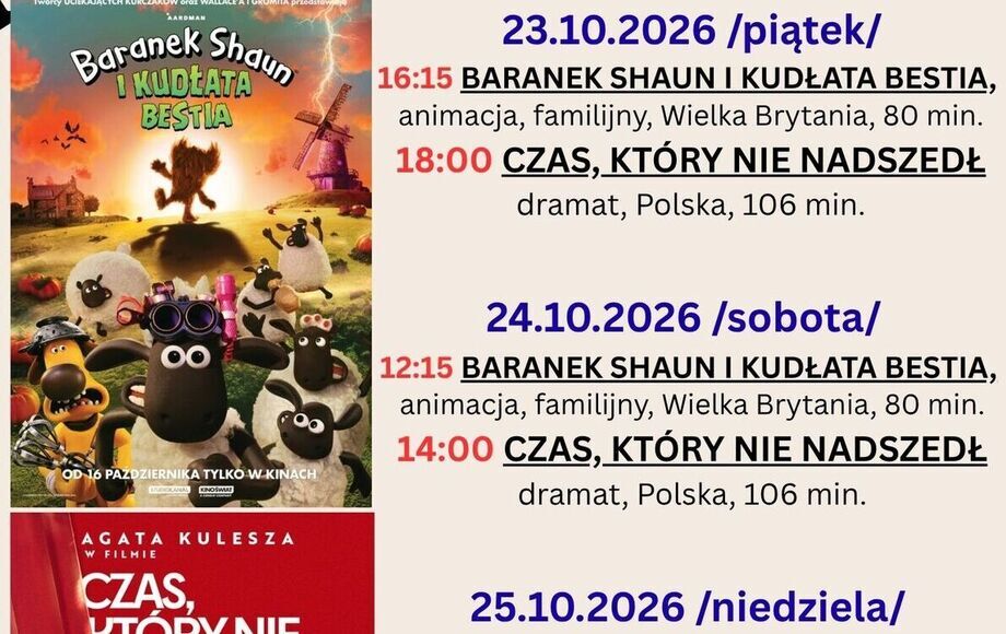 Pokazy w Kinie Zamkowym w dniach 23-25 października 2026 roku
